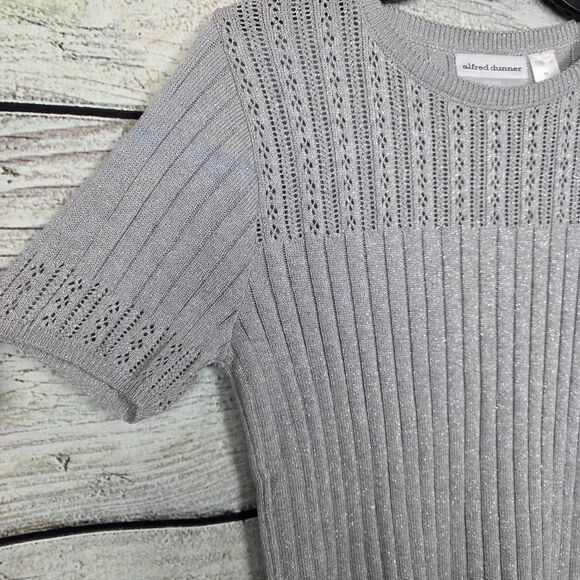 Alfred Dunner PS Silver Metallic Knit Short Sleeve Top - Picture 2 of 6